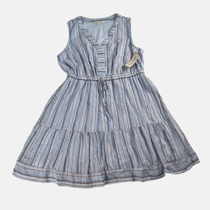 Indigo Rose Blue Striped Sleeveless Tiered Dress Plus Summer Casual S. 3XL NWT